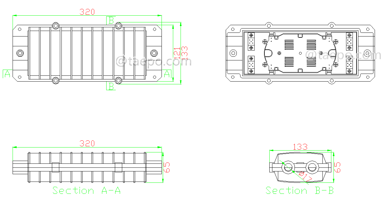 Schematic Diagrams for 24 fibers horizontal type mechanical sealing Fiber optic splice enclosure FOSC