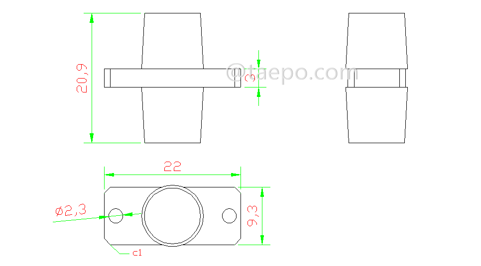 Schematic Diagrams for Multimode simplex FC UPC rectangle Fiber optic adapter