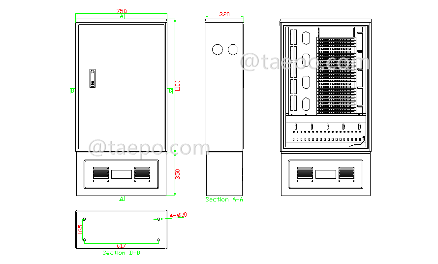 Schematic Diagrams for  288 fibers SMC fiber optic street cabinet 