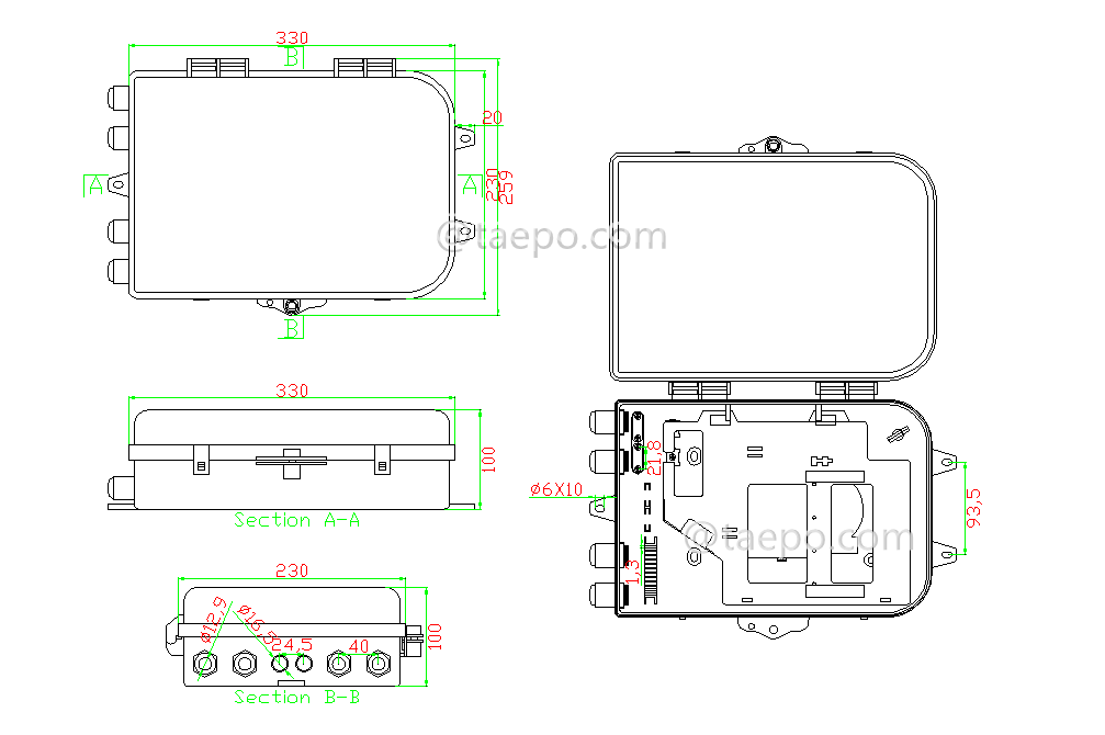 Schematic Diagrams for 16 fibers SC type FTTH Fiber splitter box FSB