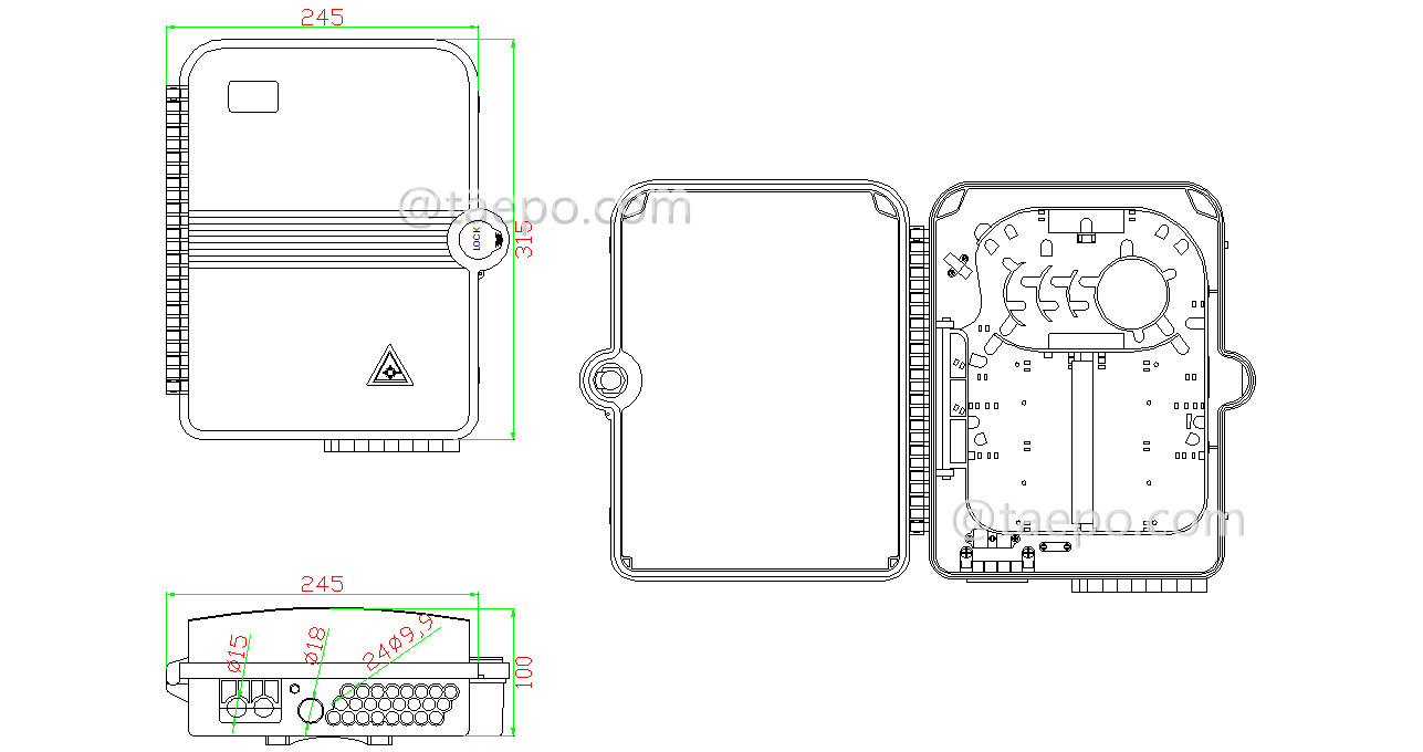 Schematic Diagrams for 16 fibers SC Fiber splitter FSB box with casette PLC splitters