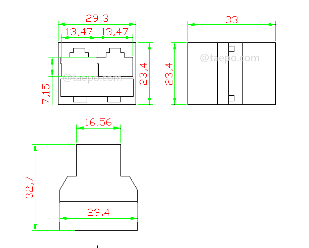 Schematic Diagrams for 6P4C RJ11 female to Duplex female Telephone socket Splitter adapter