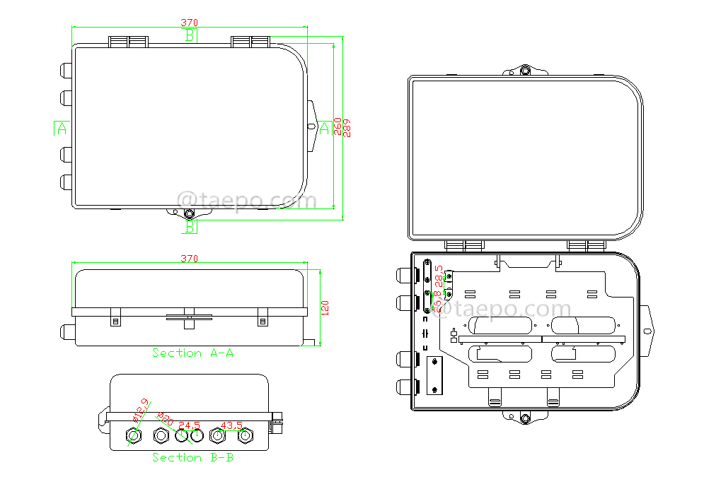 Schematic Diagrams for  48 fibers SC FTTH Fiber optic distribution FDB box