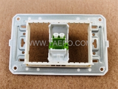 Plastic insert with LC APC fiber duplex adapter compatible with network cable wall outlet