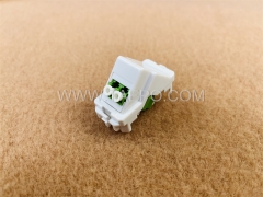 Plastic insert with LC APC fiber duplex adapter compatible with network cable wall outlet