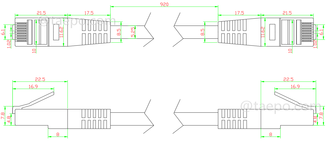 Schematic Diagrams for CAT5E UTP RJ45 network LAN cable patch cord