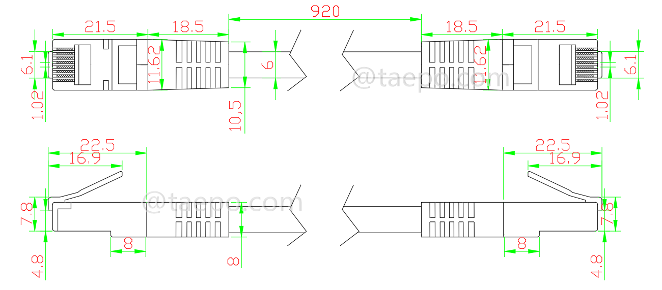 Schematic Diagrams for CAT6A STP FTP RJ45 network patch cable