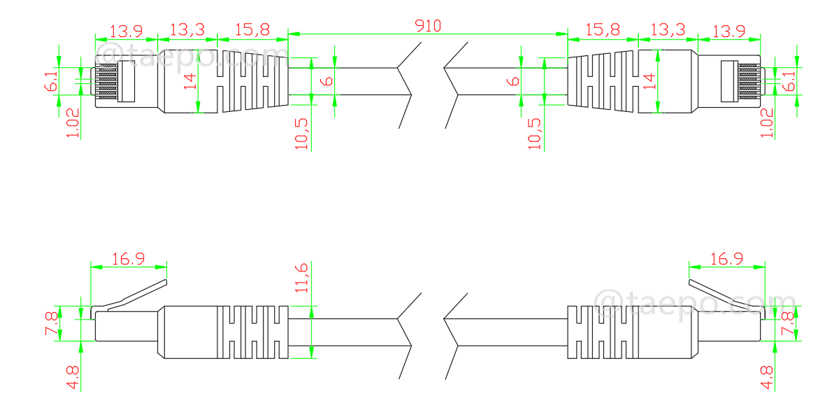 Schematic Diagrams for CAT6 UTP RJ45 to RJ45 network cable LAN patch cord