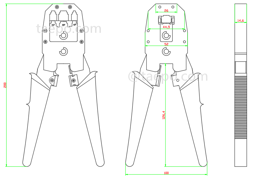 Schematic Diagrams for RJ11 RJ12 RJ45 network Crimping tool