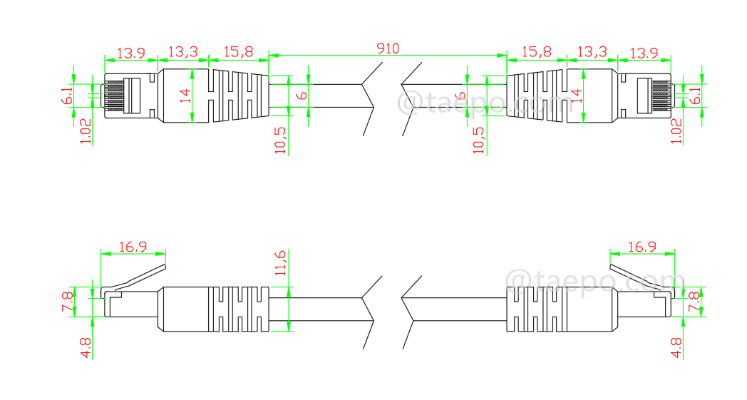 Schematic Diagrams for CAT6 FTP RJ45 network LAN patch cord