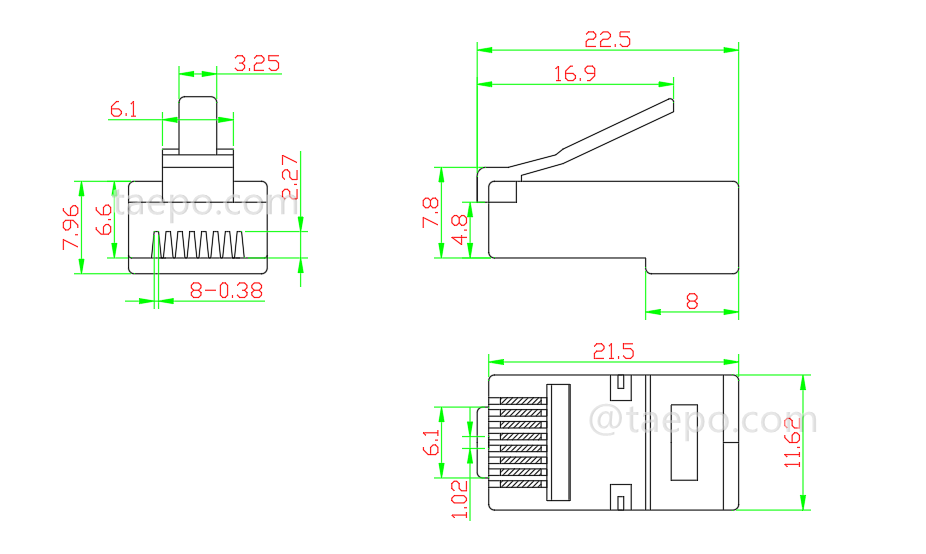 Schematic Diagrams for CAT6 RJ45 8P8C STP shielded network Modular plug