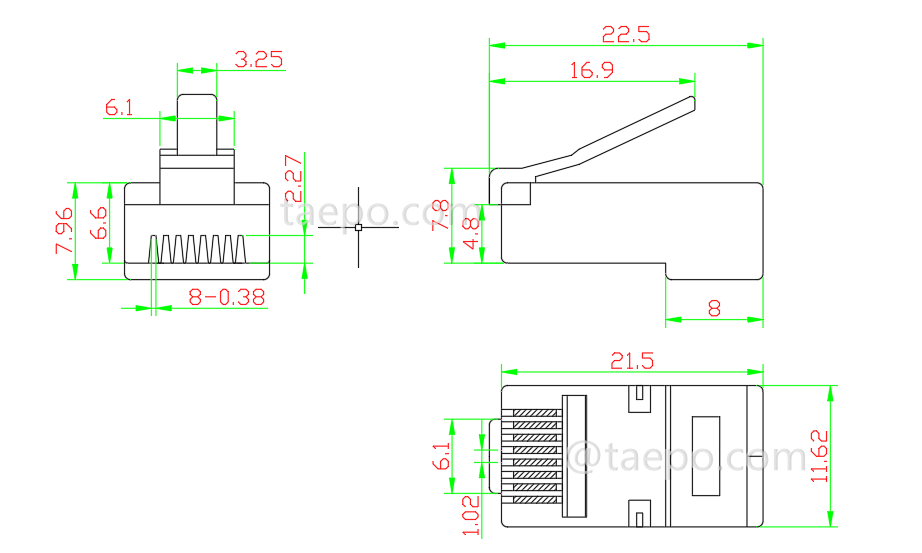 Schematic Diagrams for CAT6A RJ45 8P8C STP Modular plug