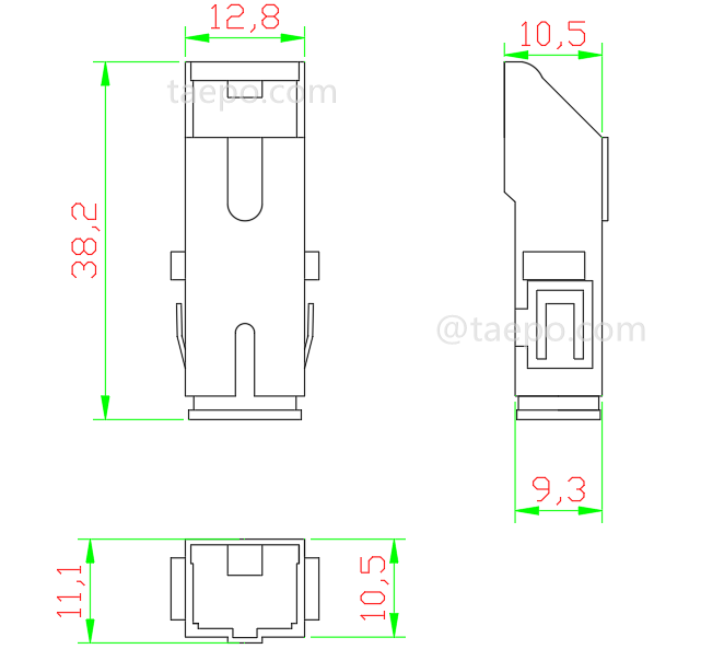 Schematic Diagrams for Singlemode simplex SC/APC fiber optic adapter with shutter