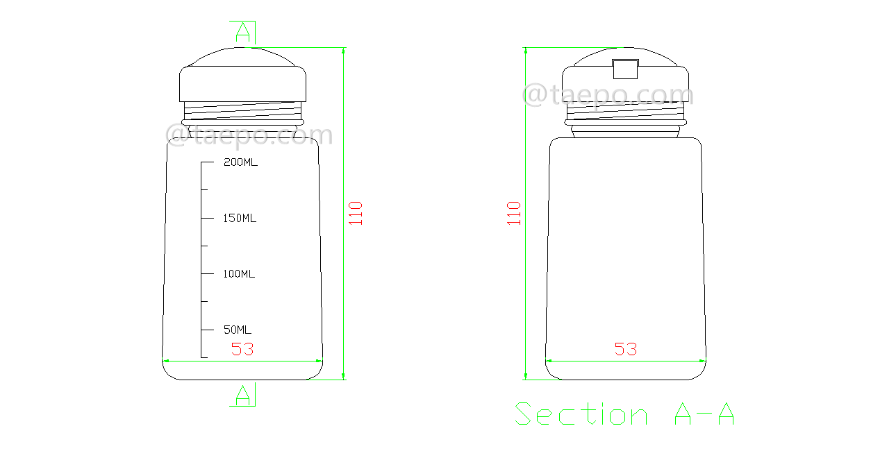 Schematic Diagrams for 200ml Fiber optic cleaning Alcohol bottle