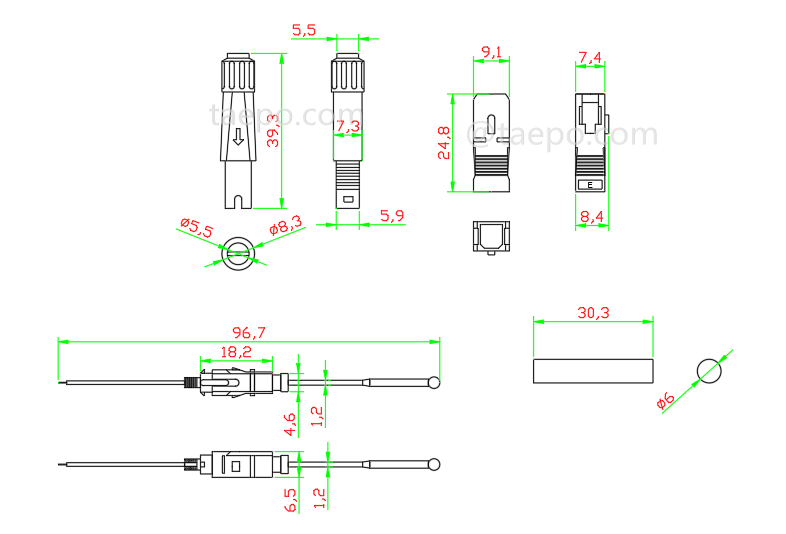 Schematic Diagrams for Splicer type SC/UPC Field assembly optical installable fast connector