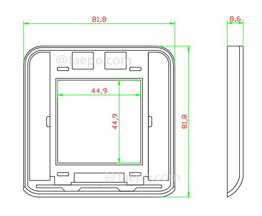 Schematic Diagrams for 80x80mm French style network Faceplate frame Compatible with metal bracket and insert