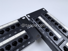 19 inch 2U 48 port CAT6 RJ45 UTP network patch panel with 2 cable management