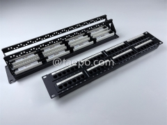 19 inch 2U 48 port CAT6 RJ45 UTP network patch panel with 2 cable management