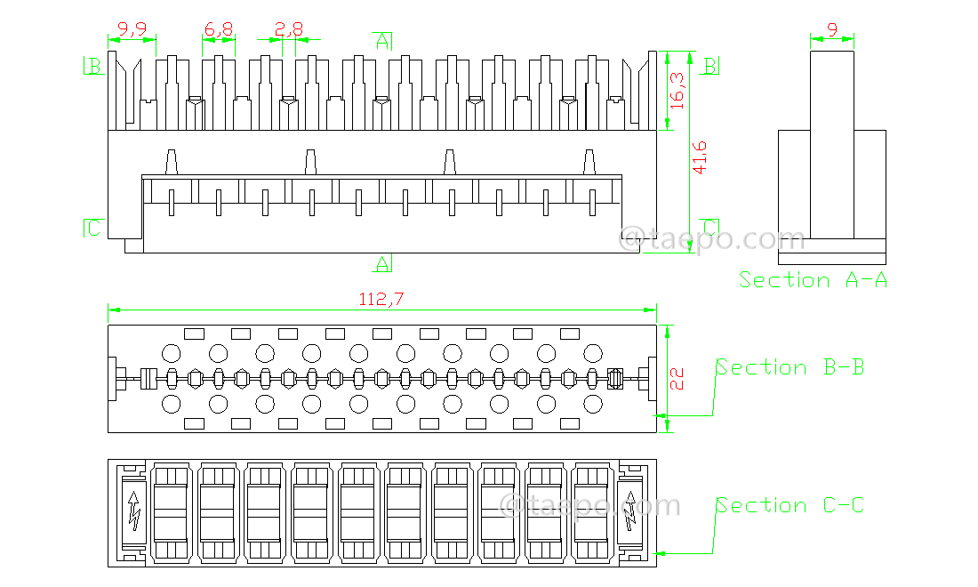 Schematic Diagrams for 10 pairs 3 pole over voltage LSA protection magazine with GDT arrester