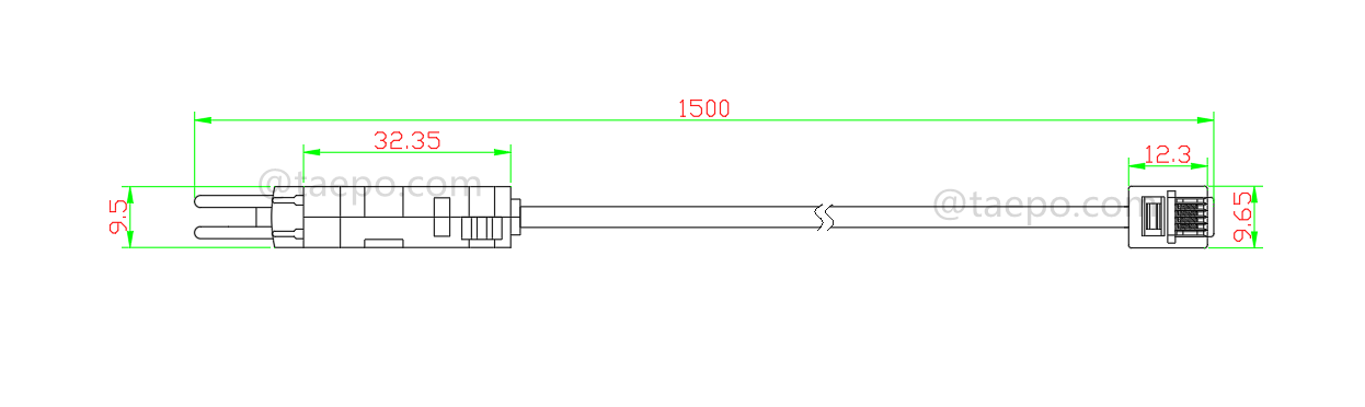 drawing for 4-pole connection cord, LSA test plug to LSA test plug , 1.5m