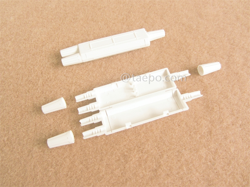 Drop cable splice box, 102x21x13mm, 1 inlet 2 oulets