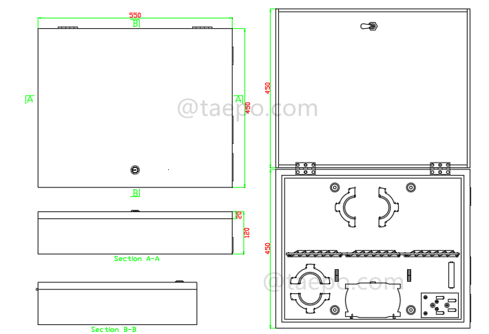 Drawing for Fiber distribution box (FDB), outdoor, SC, 72 fibers, with replaceable patch panels