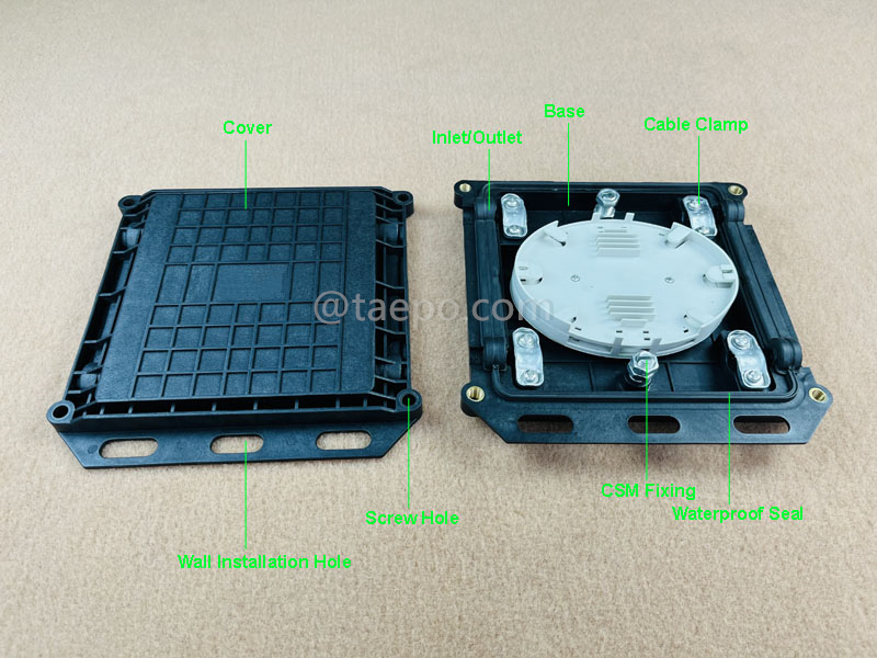 Illustration pictures for Fiber optic splice closure (FOSC), horizontal type,  mechanical sealing, 24 fibers
