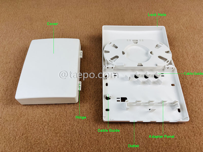 Illustration pictures for Fiber termination box (FTB), indoor, SC, 4 fibers, plastic housing, flip cover