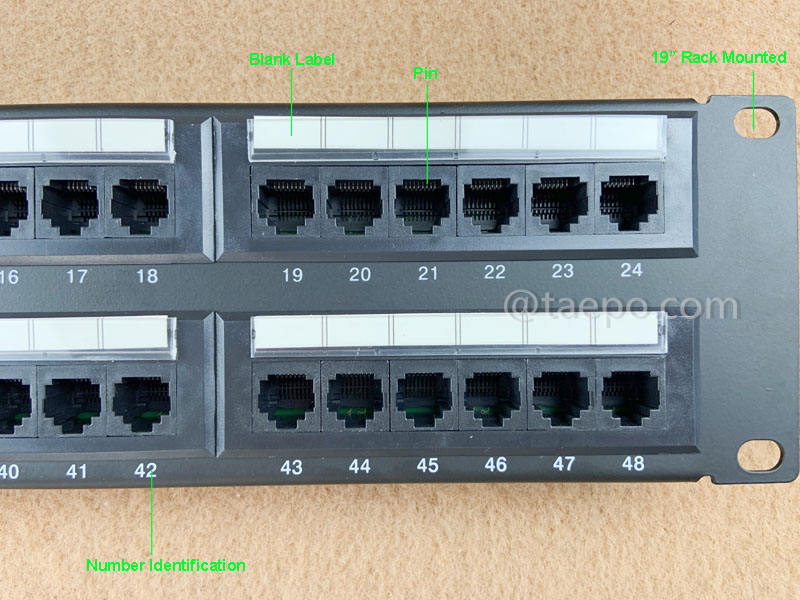 Illustration pictures for 48-port patch panel, CAT6, RJ45, UTP, 19