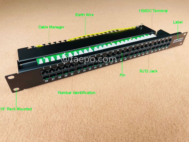 Illustration pictures for 50-port patch panel, CAT3, RJ45, UTP, 19