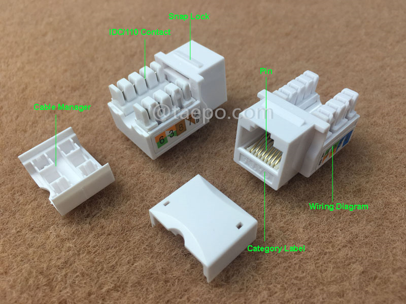 Illustration pictures for Keystone jack, CAT6, UTP, 8P8C, 90 degree, AP style