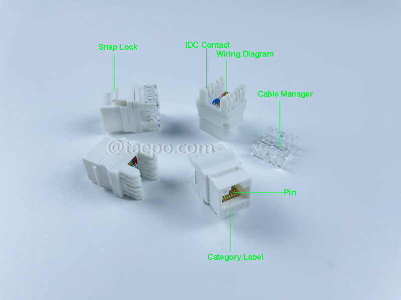 Illustration pictures for Keystone jack, CAT6, UTP, 8P8C, 180 degree, AP style