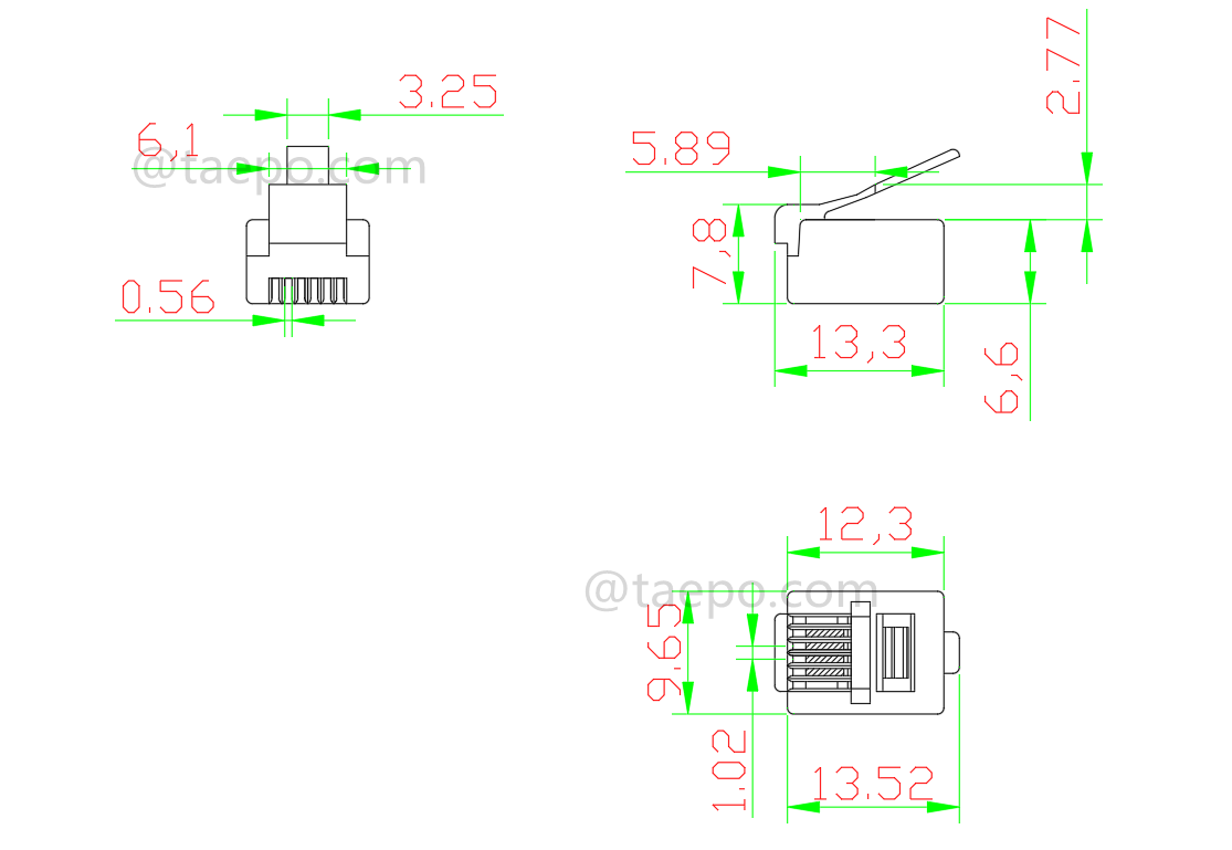 Drawing for Modular plug, CAT3,  6P4C, UTP