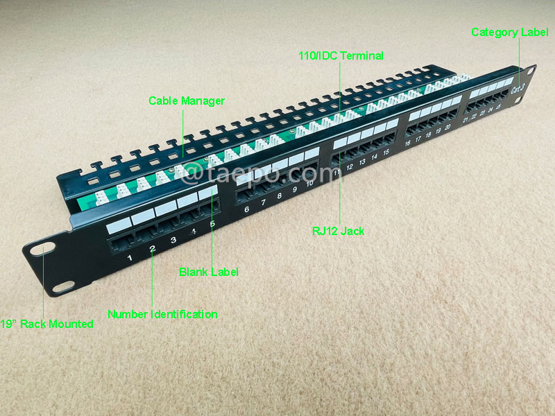 Illustration pictures for 25-port patch panel, CAT3, RJ45, UTP, 19