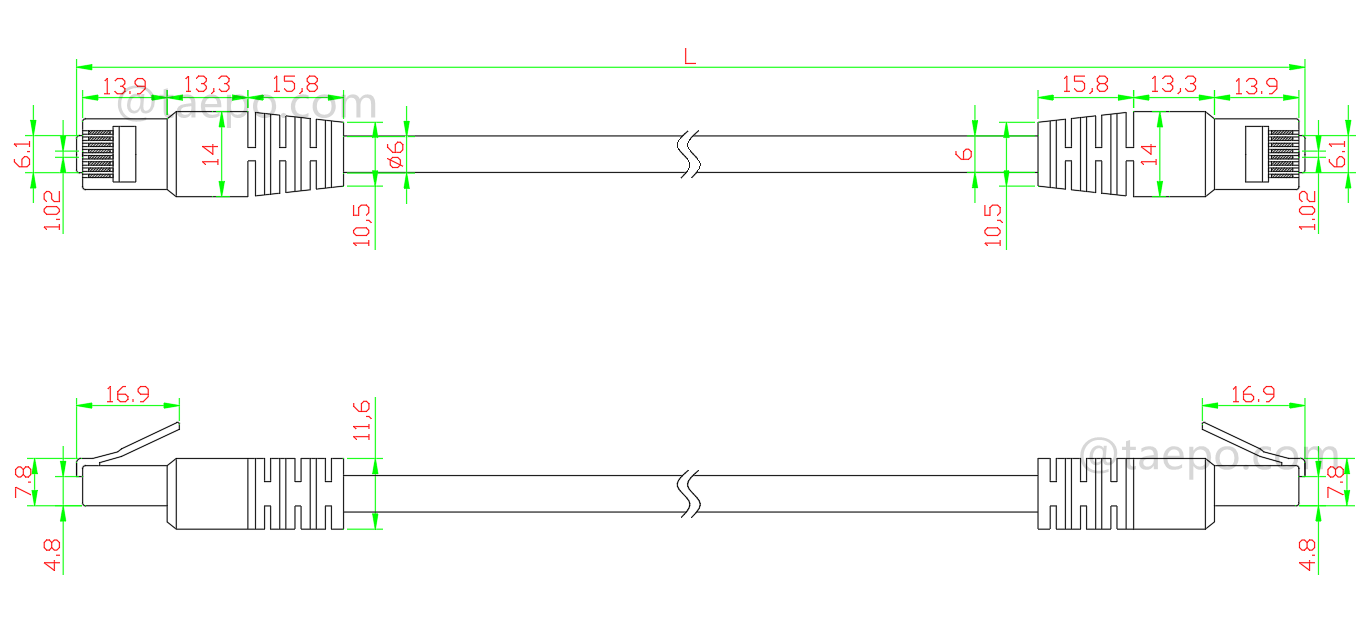 Drawing for LAN patch cord, CAT6, FTP, RJ45-RJ45, 1m