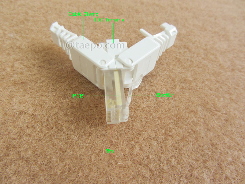 Illustration pictures for Modular plug, CAT5E, RJ45, 8P8C, UTP, tool free