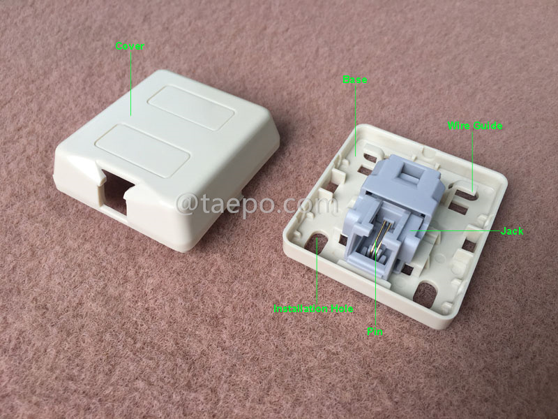 Illustration pictures for 1-port RJ11 telephone socket, CAT3,  2P2C,  jelly filled
