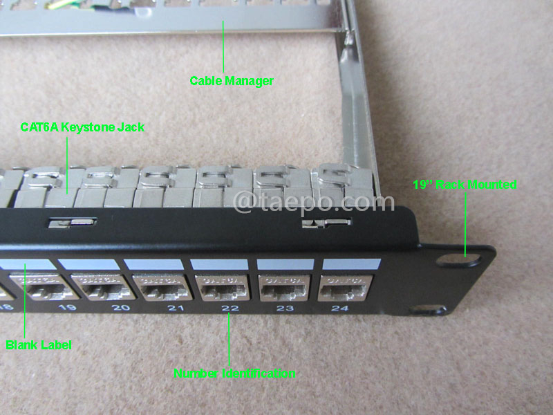 Illustration pictures for 24-port patch panel, CAT6A, RJ45, STP, 19