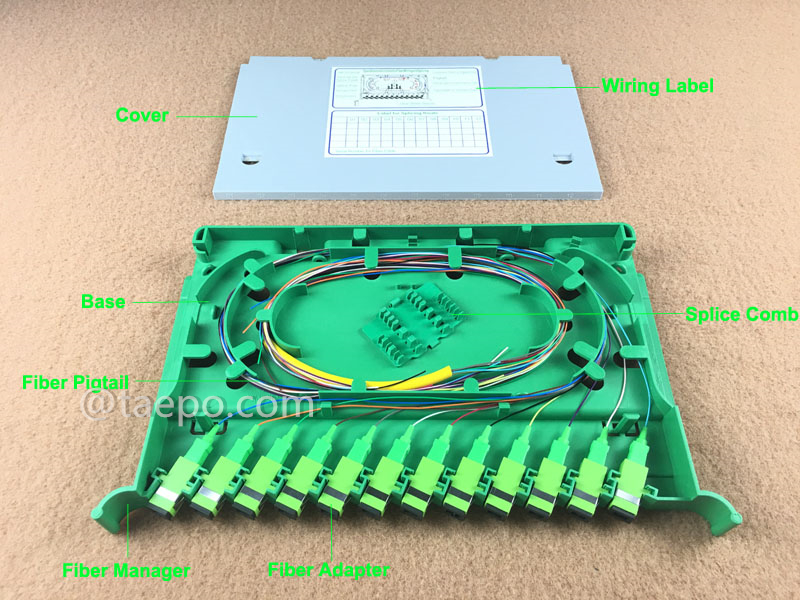 Illustration pictures for Fiber splice and patch tray, 12 fibers, for SC adapters, adapters 45 degree mounted