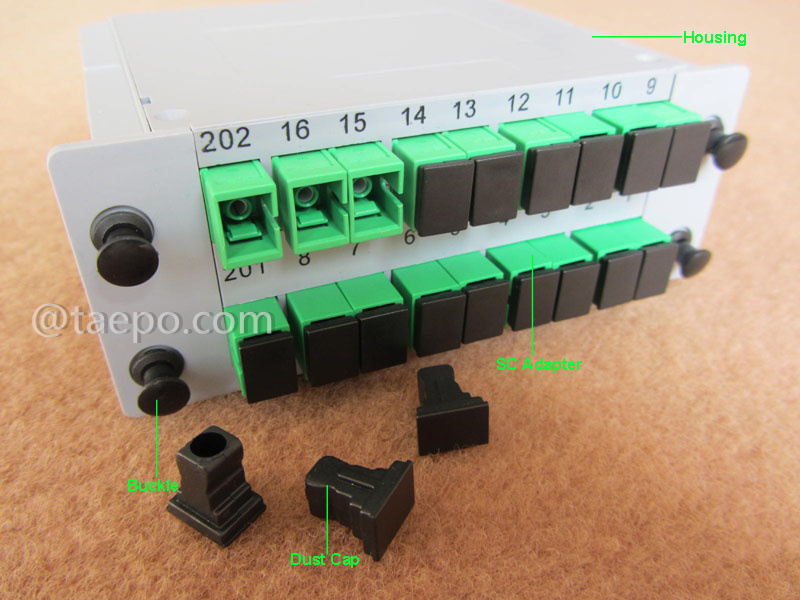 Illustration pictures for Fiber optic splitter, PLC, casette type, G657A, 2x16, 0.9mm loose tube, with SC/APC connector