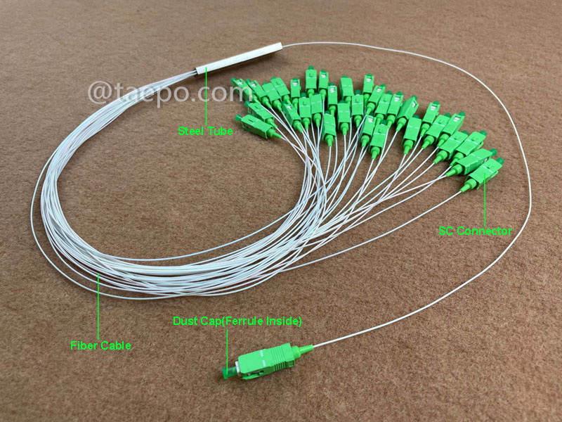 Illustration pictures for Fiber optic splitter, PLC, steel tube, 1x32,  with SC/APC connector