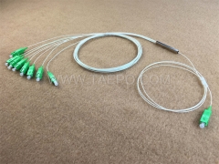 Fiber optic splitter, PLC, steel tube, G657A, 1x8, 0.9mm loose tube, 1m, with SC/APC connector
