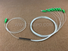 Fiber optic splitter, PLC, steel tube, G657A, 1x8, 0.9mm loose tube, 1m, with SC/APC connector