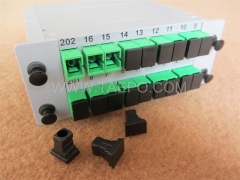 Fiber optic splitter, PLC, casette type, G657A, 2x16, 0.9mm loose tube, with SC/APC connector