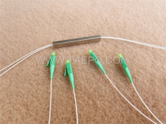 Fiber optic splitter, PLC, steel tube, G657A, 2x2, 0.9mm loose tube, 1m, with LC/APC connector