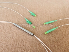 Fiber optic splitter, PLC, steel tube, G657A, 2x2, 0.9mm loose tube, 1m, with LC/APC connector