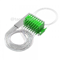 Fiber optic splitter, PLC, steel tube, G657A, 1x32, 0.9mm loose tube, 1m, with SC/APC connector