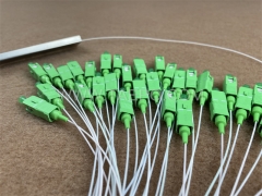 Fiber optic splitter, PLC, steel tube, G657A, 1x32, 0.9mm loose tube, 1m, with SC/APC connector