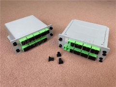 Fiber optic splitter, PLC, casette type, G657A, 1x16, 0.9mm loose tube, with SC/APC connector