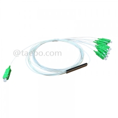 Fiber optic splitter, PLC, steel tube, G657A, 1x8, 0.9mm loose tube, 1m, with SC/APC connector